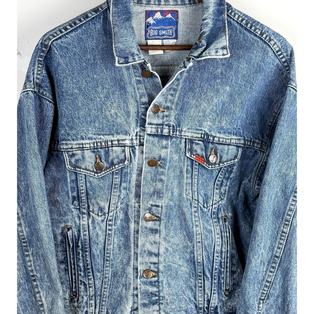 Vintage Big Smith Denim Jacket USA‎ Made Large Acid Wash Trucker Workwear